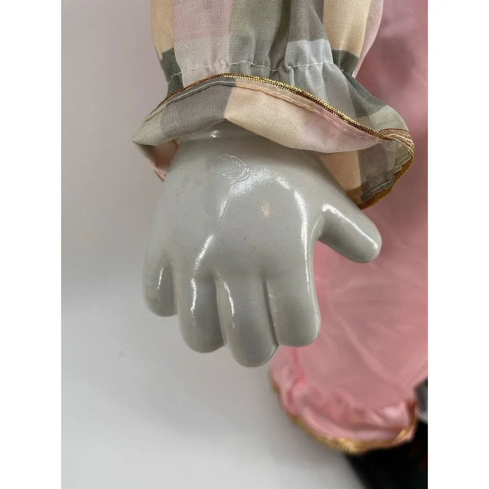 Vintage 80s Dynasty Porcelain Clown Doll‎ Pink with Sage Checkers